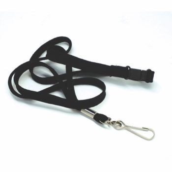Flat tubular lanyards with swivel hook and safety breakaway BLACK-10mm
