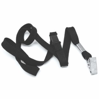 Flat tubular lanyards with alligator clip and safety breakaway BLACK-10mm