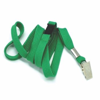 Flat tubular lanyards with alligator clip and safety breakaway GREEN-10mm