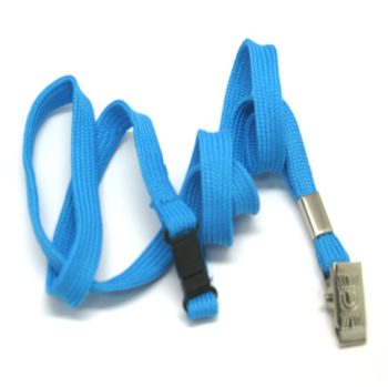 Flat tubular lanyards with alligator clip and safety breakaway PROCESS BLUE