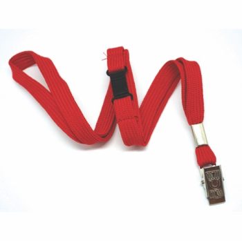 Flat tubular lanyards with alligator clip and safety breakaway RED-10mm