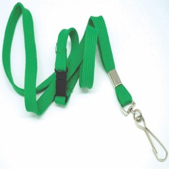 Flat tubular lanyards with swivel hook and safety breakaway GREEN-10mm
