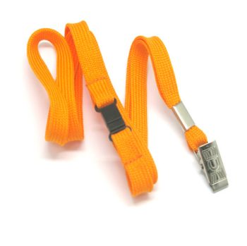 Flat tubular lanyards with alligator clip and safety breakaway ORANGE-10mm