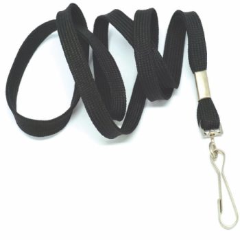 Flat tubular lanyards with snap swivel hook BLACK -10mm